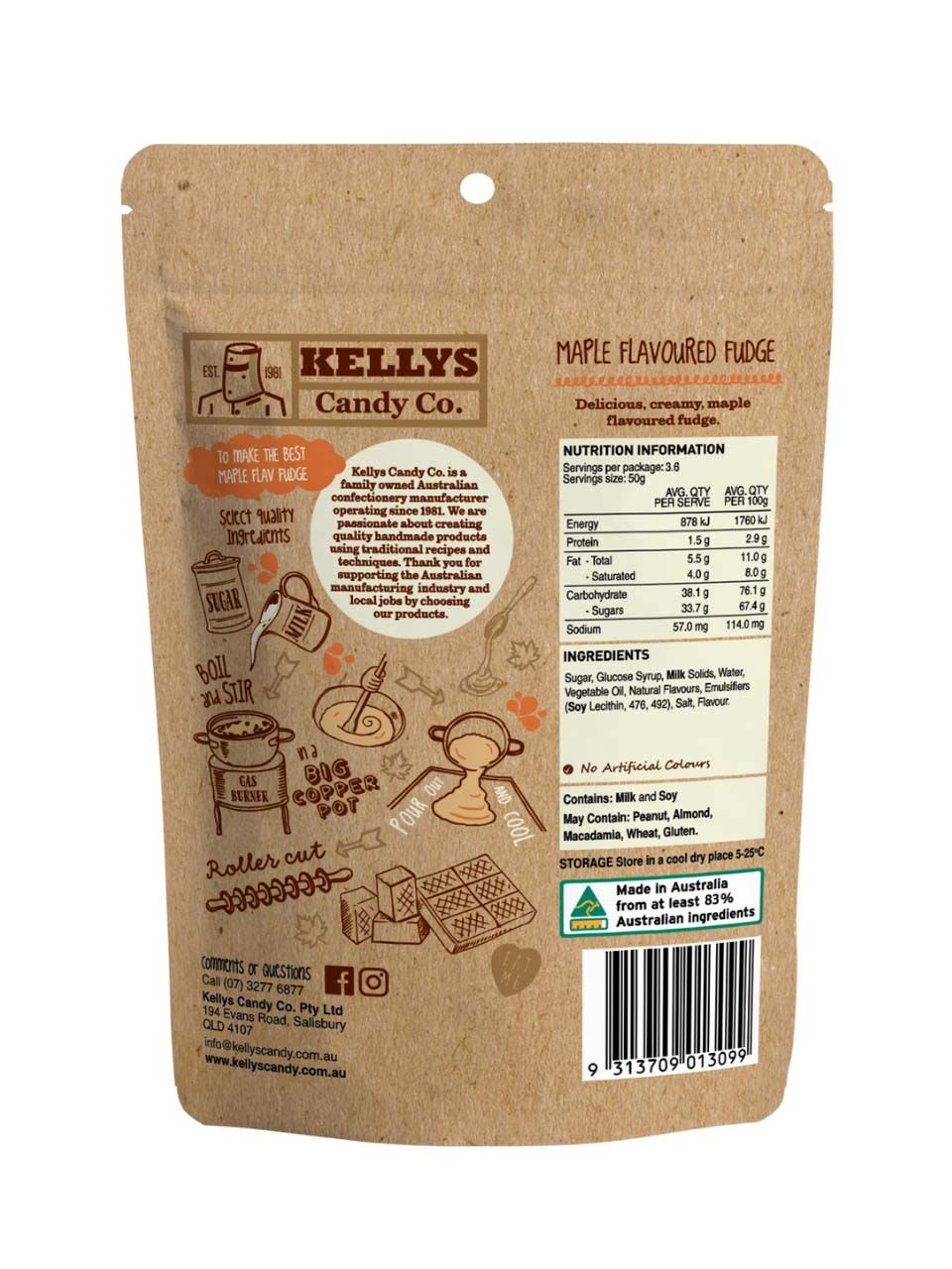 Maple Flavoured Fudge - 180g Pouch